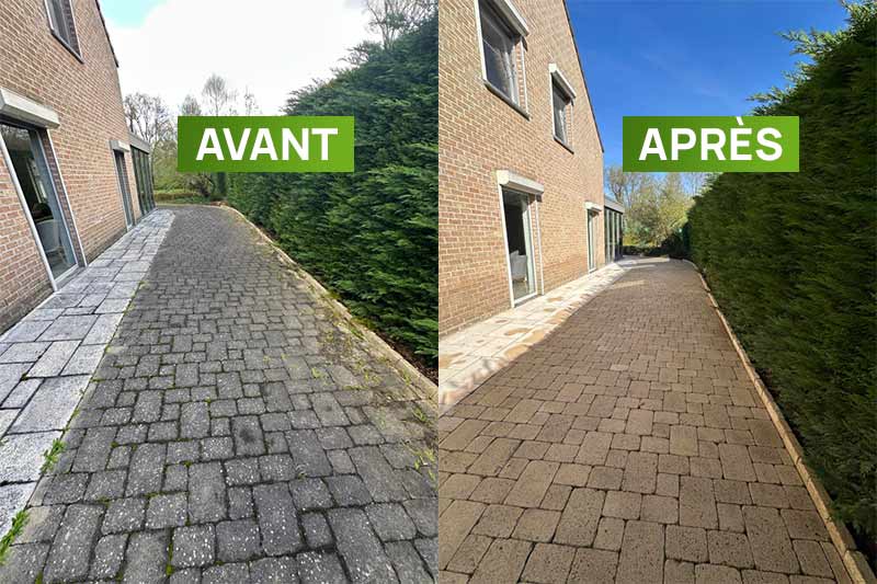 Nettoyage dallage klinker - Nettoyage des extérieurs PROBIORENOV en Belgique : Région Flamande, Wallonne et Bruxelles.....Namur, Flandre, Wallonnie, Bruxelles, Liège ... Nettoyage, traitement anti-mousse et imperméabilisation hydrofuge des extérieurs sur pavé, klinker, pierre bleue, muret, terrasse … intervention en BELGIQUE : région Flamande, Wallonne et Bruxelles, Namur, Liège …. PROBIORENOV : entreprise de couverture en Belgique