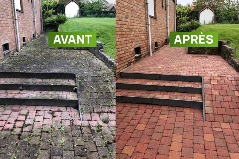 Nettoyage dallage klinker - Nettoyage des extérieurs PROBIORENOV en Belgique : Région Flamande, Wallonne et Bruxelles.....Namur, Flandre, Wallonnie, Bruxelles, Liège ... Nettoyage, traitement anti-mousse et imperméabilisation hydrofuge des extérieurs sur pavé, klinker, pierre bleue, muret, terrasse … intervention en BELGIQUE : région Flamande, Wallonne et Bruxelles, Namur, Liège …. PROBIORENOV : entreprise de couverture en Belgique