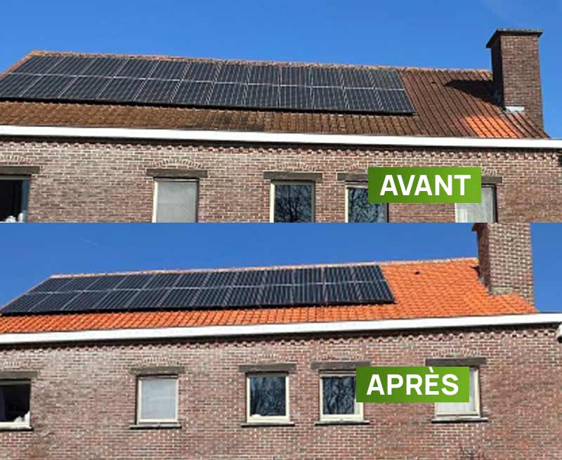 Nettoyage et peinture hydrofuge toiture -  PROBIORENOV artisan couvreur toiturier en Belgique : Région Flamande, Wallonne et Bruxelles ... Namur, Flandre, Wallonnie, Bruxelles, Liège .... nettoyage, démoussage, traitement anti-mousse toiture. peinture hydrofuge toiture.  intervention en BELGIQUE : région Flamande, Wallonne et Bruxelles, Namur, Liège …. PROBIORENOV : entreprise de couverture en Belgique