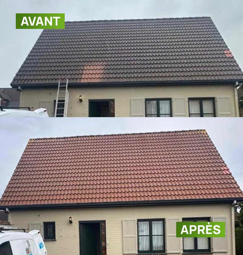 Nettoyage et peinture hydrofuge toiture -  PROBIORENOV artisan couvreur toiturier en Belgique : Région Flamande, Wallonne et Bruxelles ... Namur, Flandre, Wallonnie, Bruxelles, Liège .... nettoyage, démoussage, traitement anti-mousse toiture. peinture hydrofuge toiture.  intervention en BELGIQUE : région Flamande, Wallonne et Bruxelles, Namur, Liège …. PROBIORENOV : entreprise de couverture en Belgique